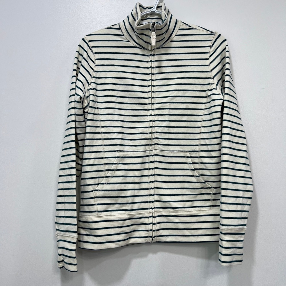 LL‎ Bean Womens Jacket XS Stripe Zip Up Cotton Ultra Soft Knit White Green
